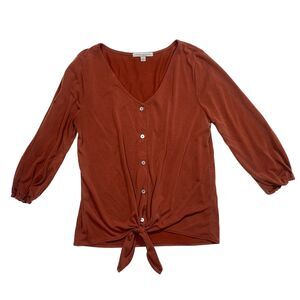 Green Envelope | Rust Orange Tie-Front Button Down Blouse | Small